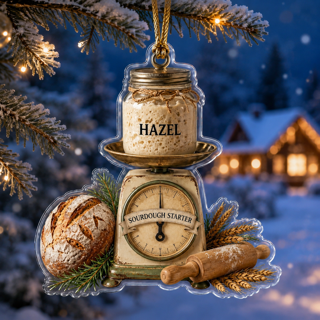 Personalized Sourdough Starter Ornament, Sourdough Bread Loaf Keepsake,Foodie Christmas Decor, Kitchen Holiday Gift