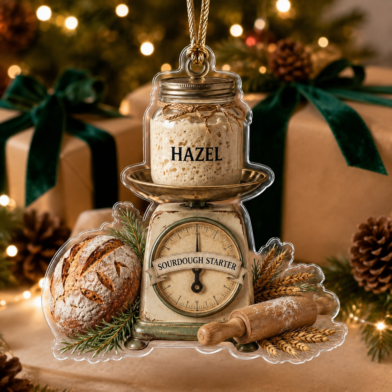 Personalized Sourdough Starter Ornament, Sourdough Bread Loaf Keepsake,Foodie Christmas Decor, Kitchen Holiday Gift