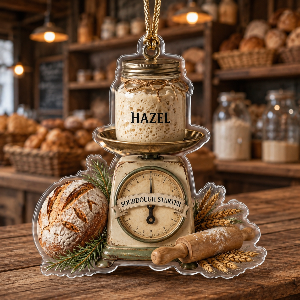 Personalized Sourdough Starter Ornament, Sourdough Bread Loaf Keepsake,Foodie Christmas Decor, Kitchen Holiday Gift