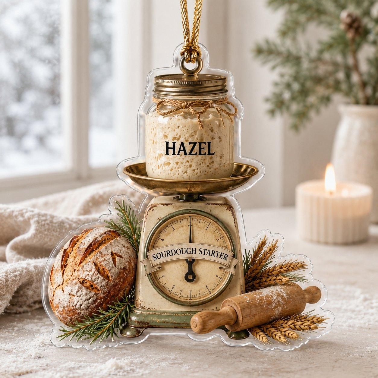 Personalized Sourdough Starter Ornament, Sourdough Bread Loaf Keepsake,Foodie Christmas Decor, Kitchen Holiday Gift