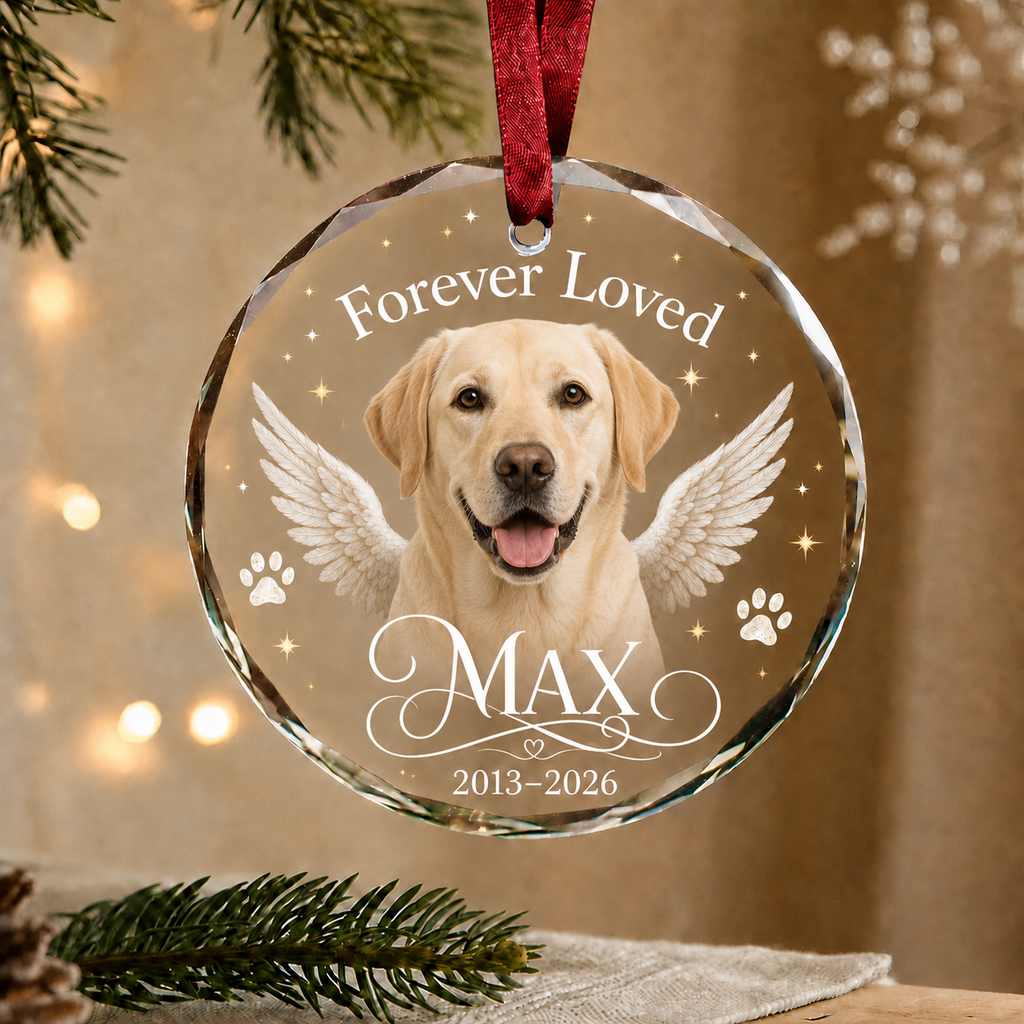 Personalized Pet Memorial Glass Ornament, Custom Dog Portrait Christmas Keepsake, Dog Retriever Ornaments, Loss of Cat, Pet Memorial Gifts