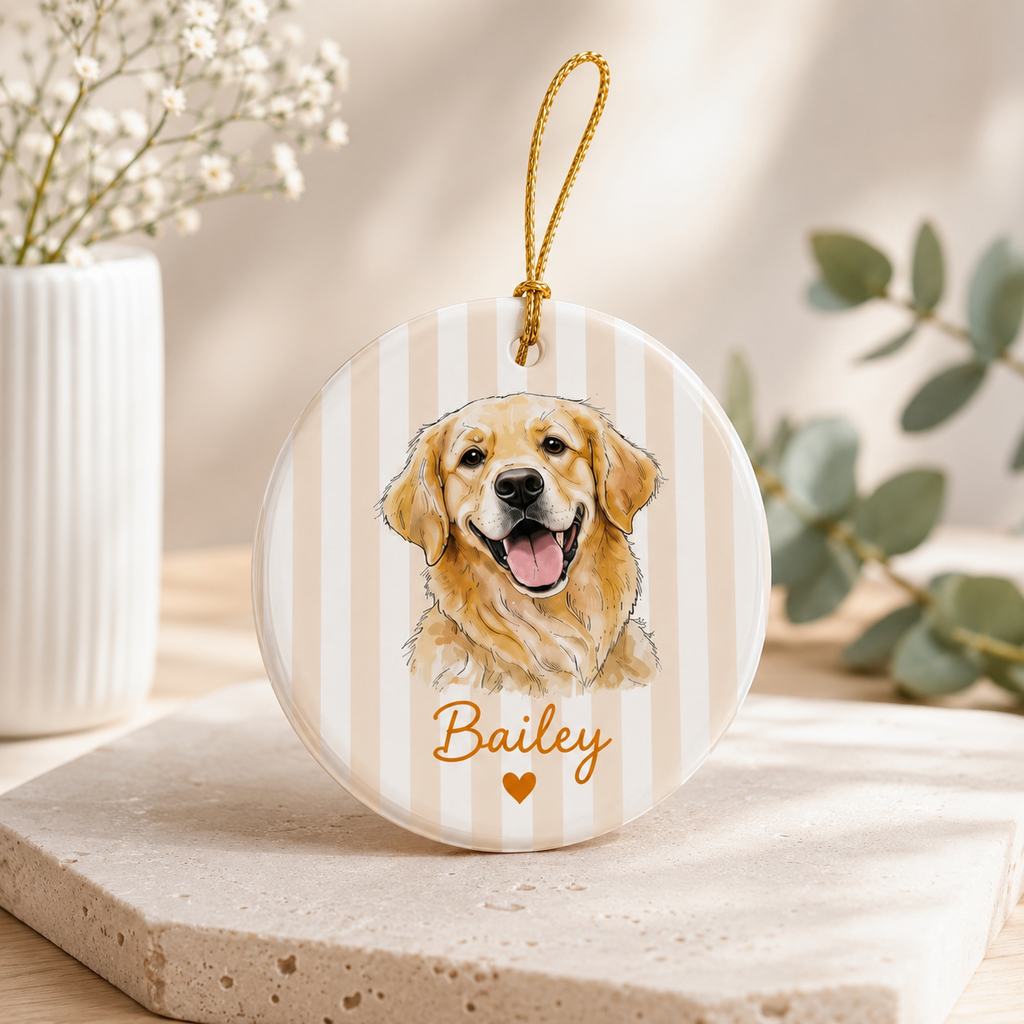 Personalized Pet Portrait Ceramic Ornament, Pet Two-Sided Keepsake, Dog Cat Ornament, Pet Christmas Decor