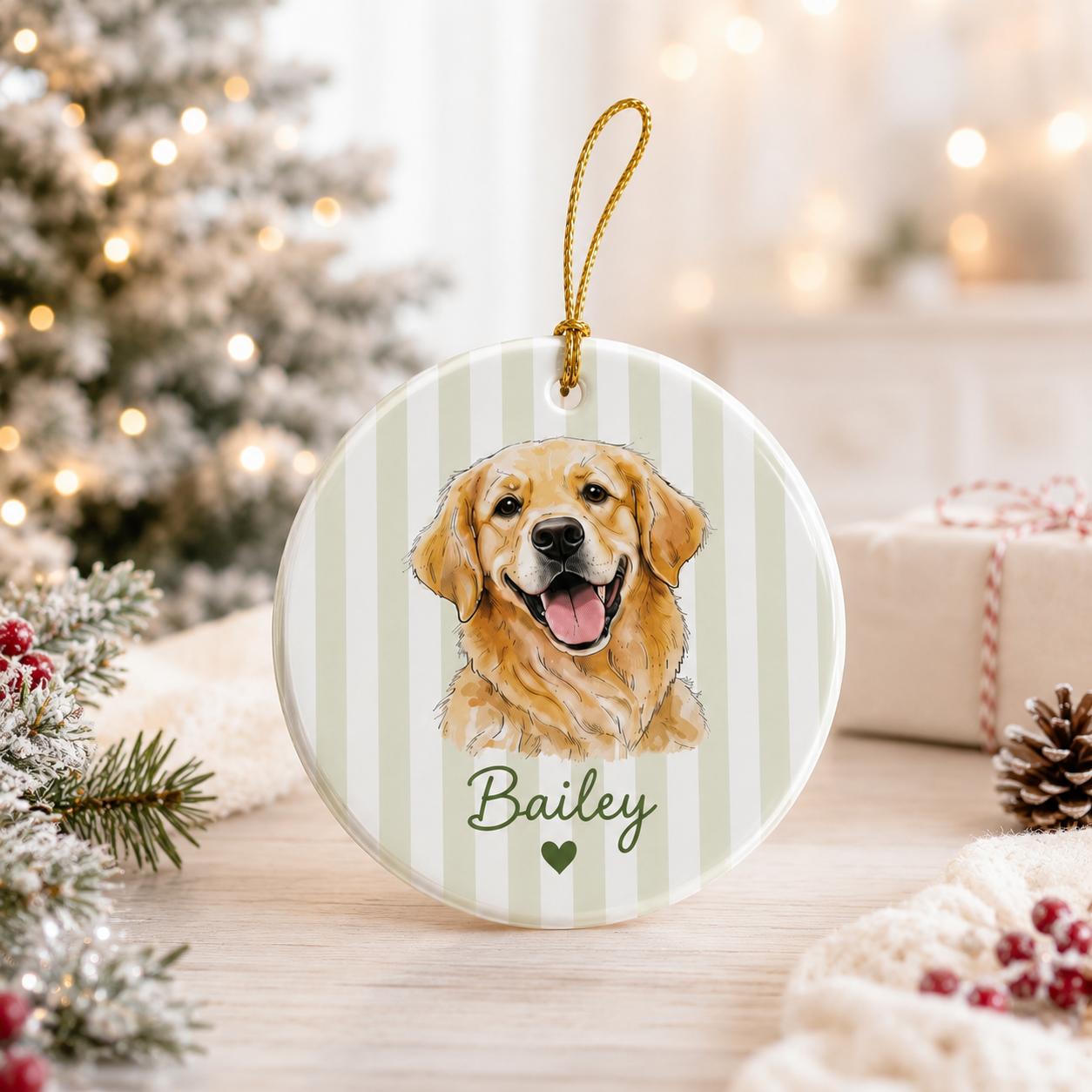 Personalized Pet Portrait Ceramic Ornament, Pet Two-Sided Keepsake, Dog Cat Ornament, Pet Christmas Decor