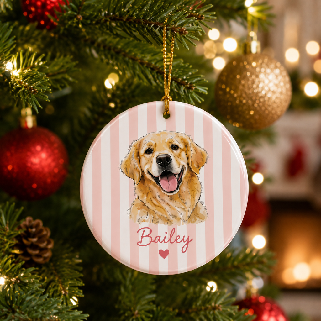 Personalized Pet Portrait Ceramic Ornament, Pet Two-Sided Keepsake, Dog Cat Ornament, Pet Christmas Decor