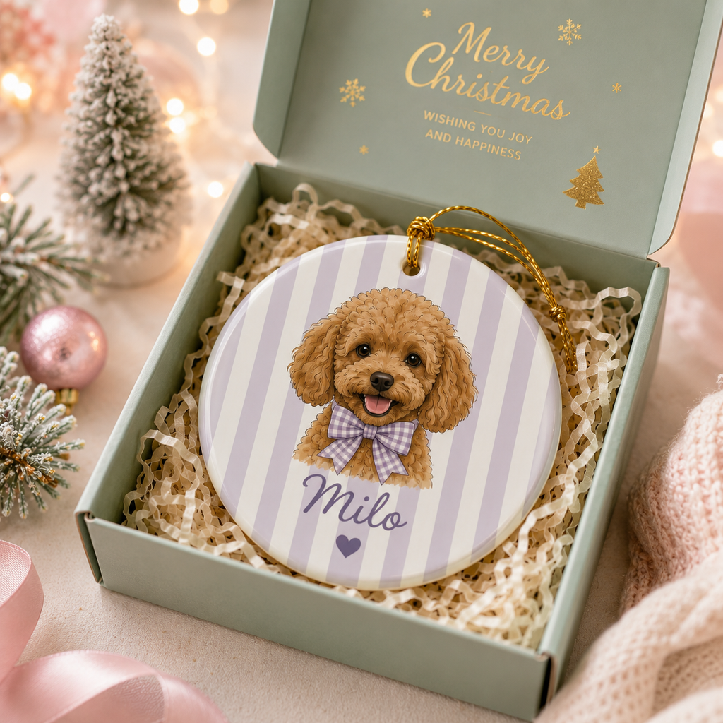 Personalized Pet Portrait Ceramic Ornament, Pet Two-Sided Keepsake, Dog Cat Ornament, Pet Christmas Decor
