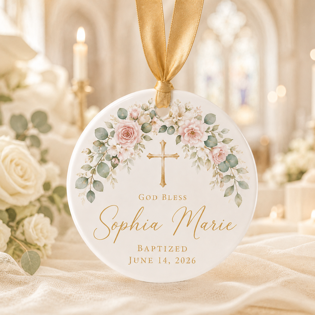 Personalized Baptism Ceramic Ornament – Custom Name & Baptism Date Christian Keepsake