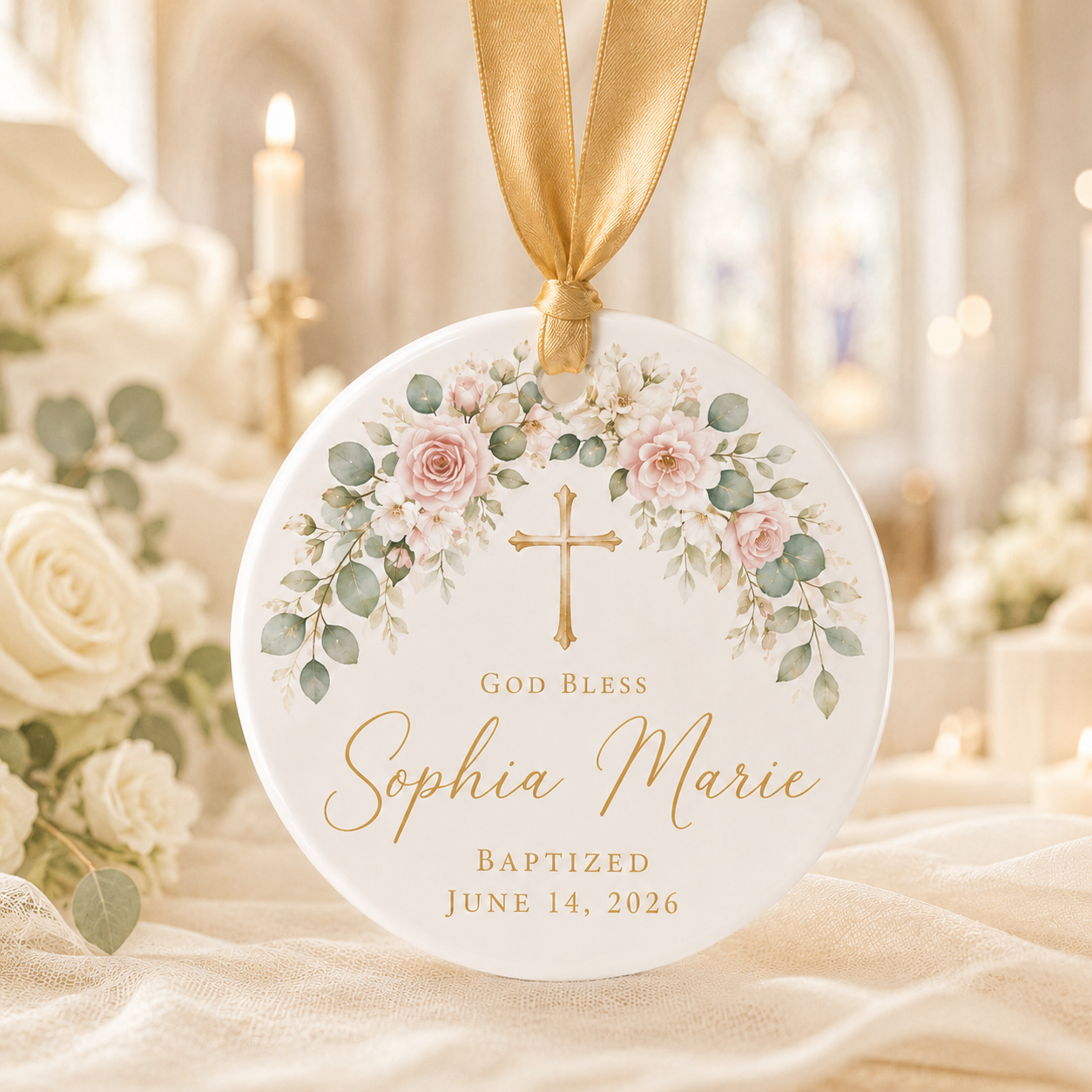 Personalized Baptism Ceramic Ornament – Custom Name & Baptism Date Christian Keepsake