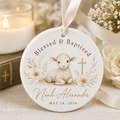 Personalized Lamb Baptism Ceramic Ornament – Custom Name & Date Christian Keepsake