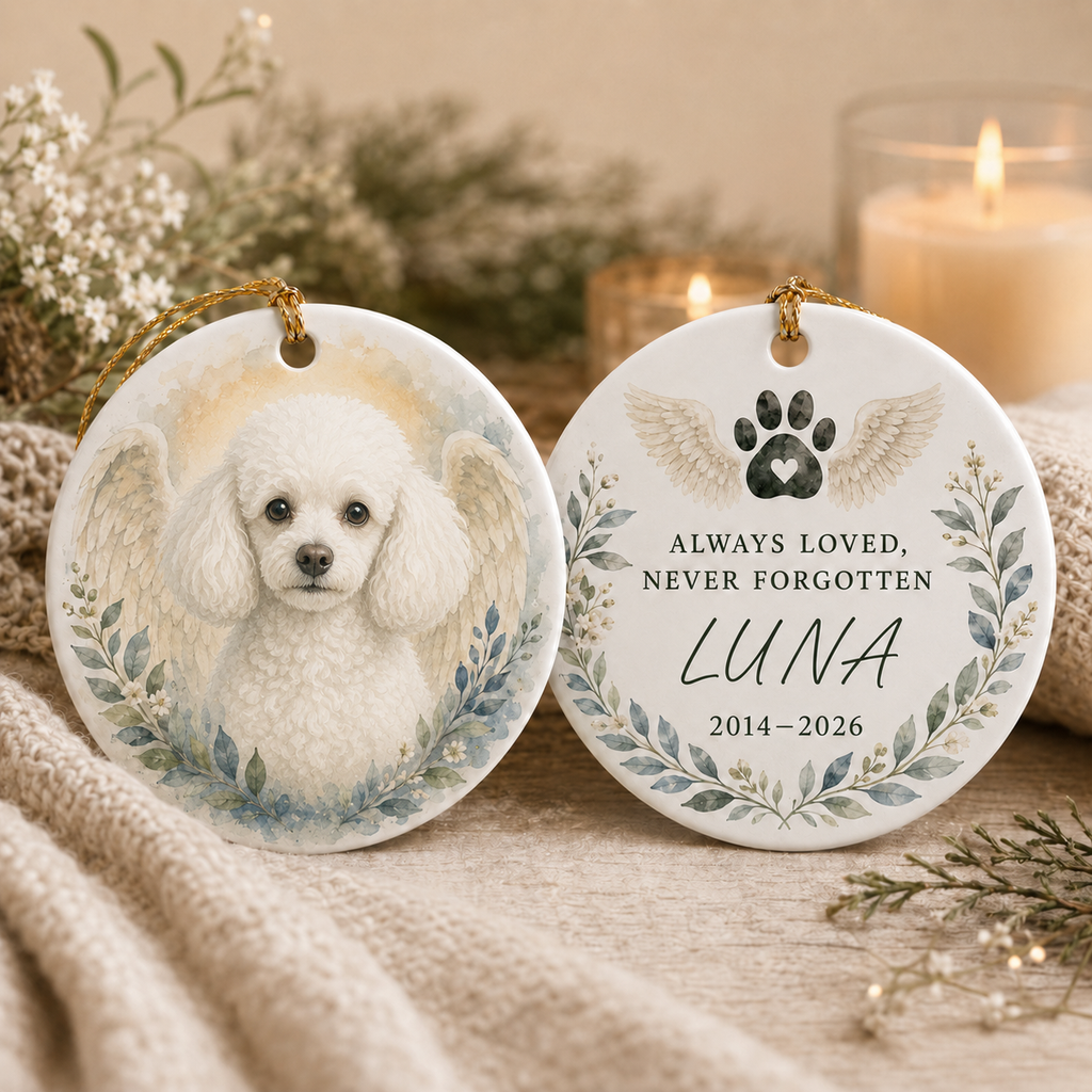 Personalized Angel Wings Pet Memorial Ceramic Ornament, Dog Christmas Keepsake, Dog Lover Gift, Pet Christmas Decor