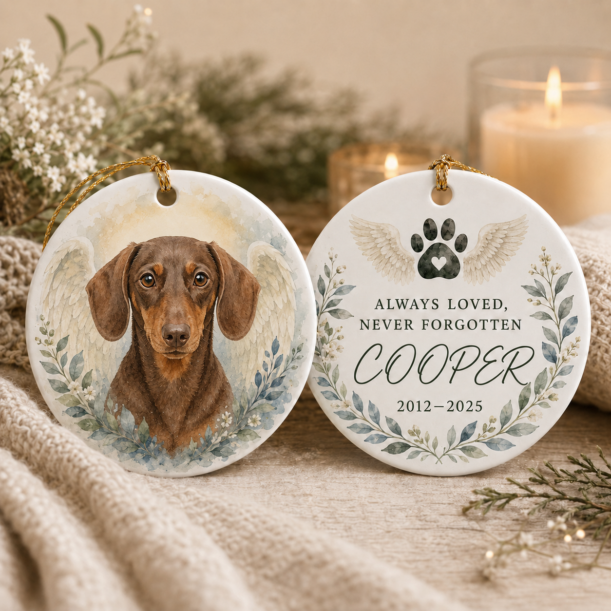 Personalized Angel Wings Pet Memorial Ceramic Ornament, Dog Christmas Keepsake, Dog Lover Gift, Pet Christmas Decor