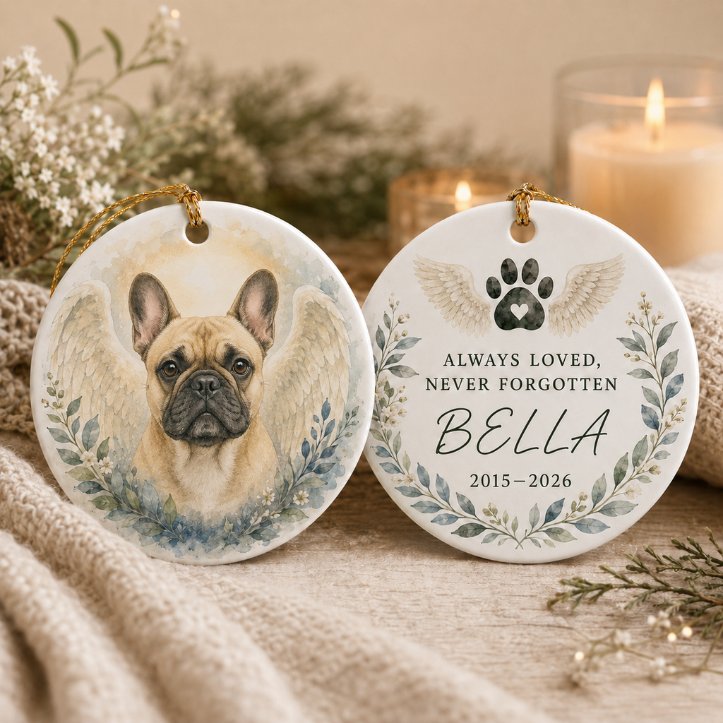 Personalized Angel Wings Pet Memorial Ceramic Ornament, Dog Christmas Keepsake, Dog Lover Gift, Pet Christmas Decor