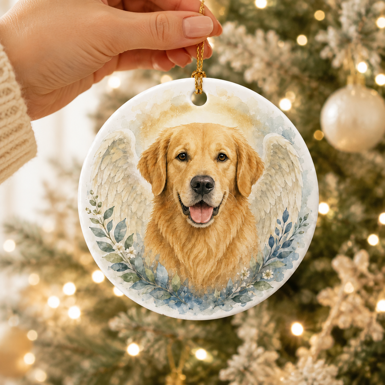 Personalized Angel Wings Pet Memorial Ceramic Ornament, Dog Christmas Keepsake, Dog Lover Gift, Pet Christmas Decor