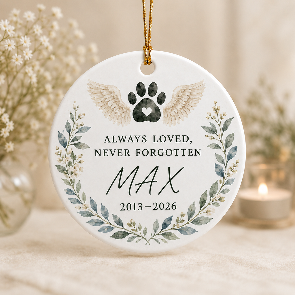 Personalized Angel Wings Pet Memorial Ceramic Ornament, Dog Christmas Keepsake, Dog Lover Gift, Pet Christmas Decor