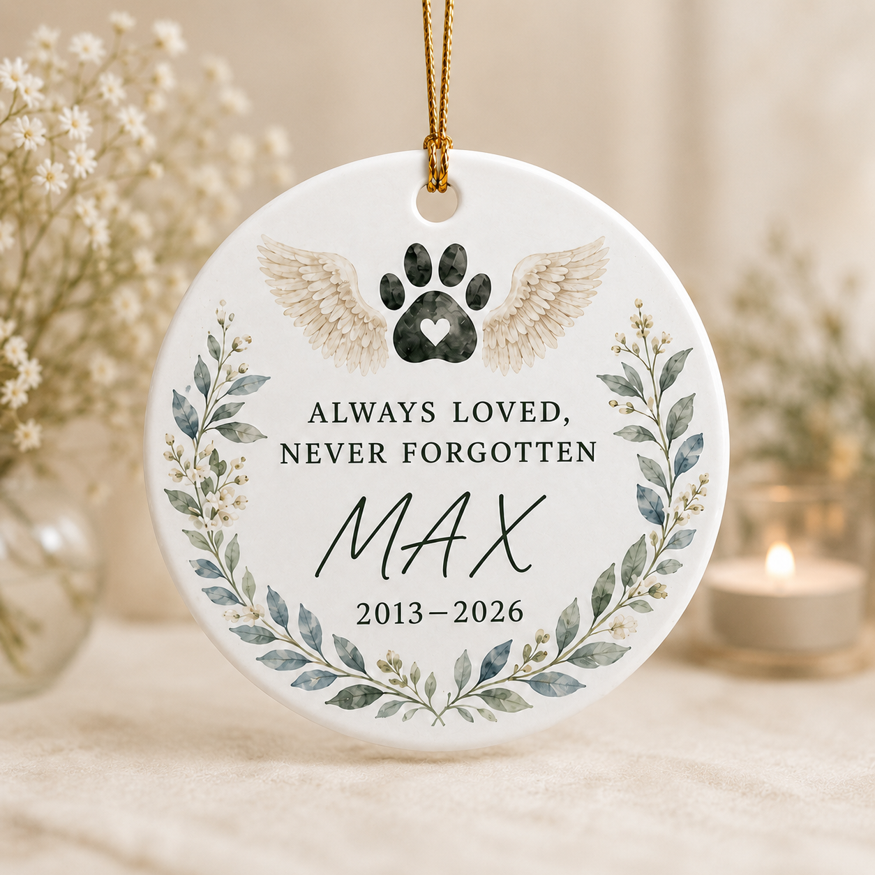 Personalized Angel Wings Pet Memorial Ceramic Ornament, Dog Christmas Keepsake, Dog Lover Gift, Pet Christmas Decor
