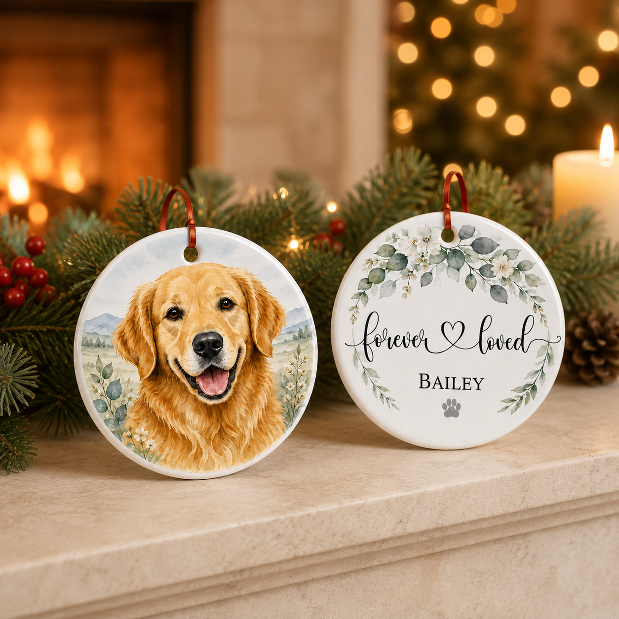 Personalized Pet Memorial Ceramic Ornament, Dog Christmas Keepsake, Dog Lover Gift, Pet Christmas Decor