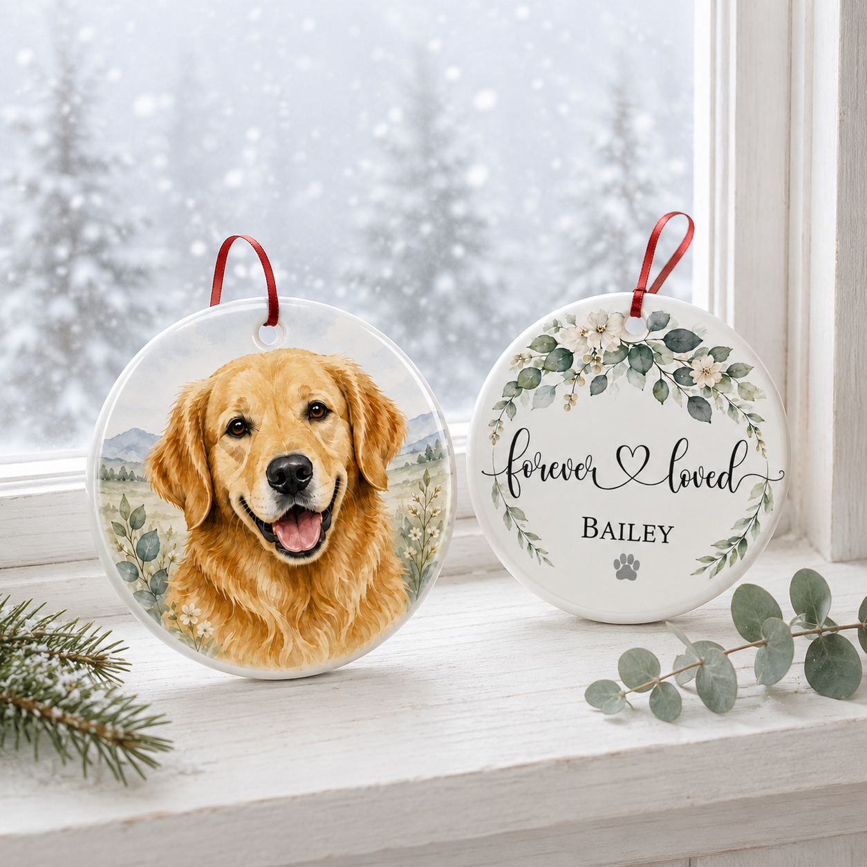 Personalized Pet Memorial Ceramic Ornament, Dog Christmas Keepsake, Dog Lover Gift, Pet Christmas Decor