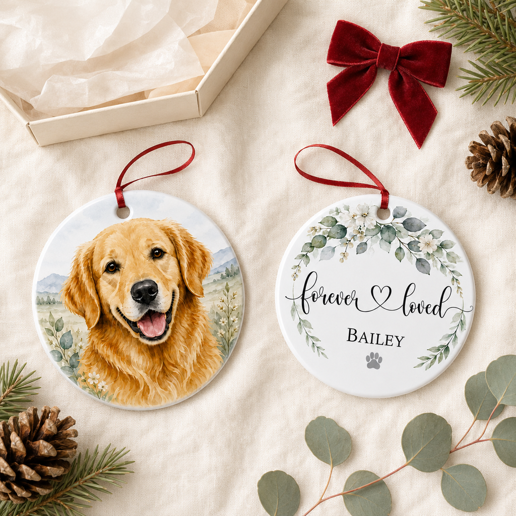 Personalized Pet Memorial Ceramic Ornament, Dog Christmas Keepsake, Dog Lover Gift, Pet Christmas Decor