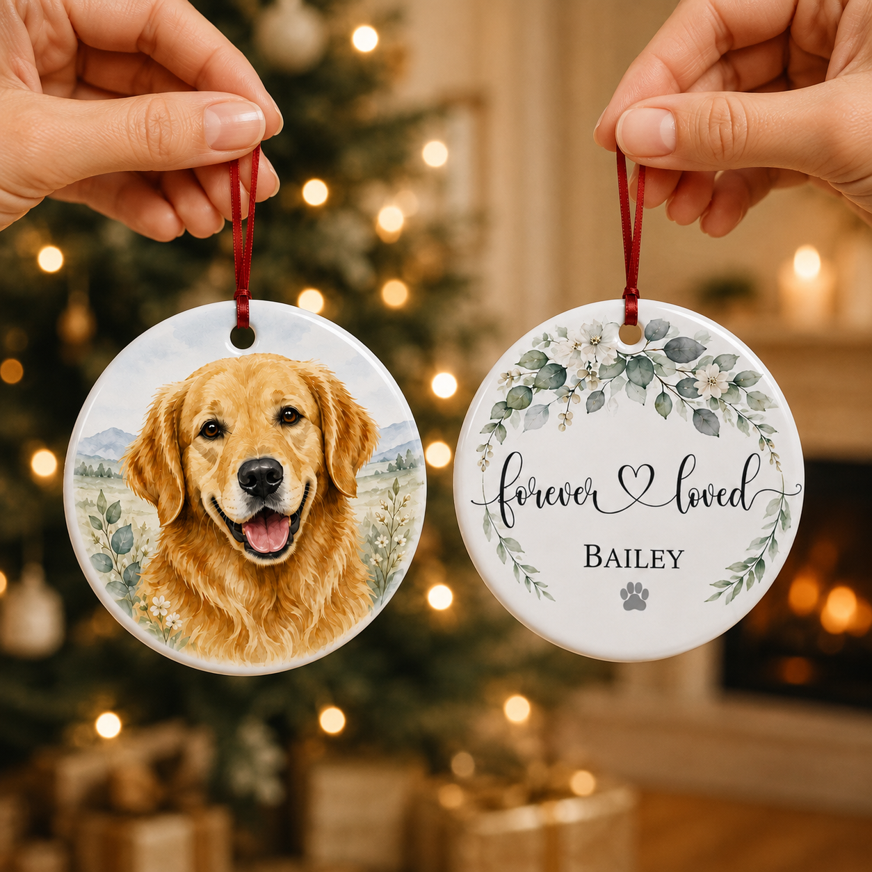 Personalized Pet Memorial Ceramic Ornament, Dog Christmas Keepsake, Dog Lover Gift, Pet Christmas Decor