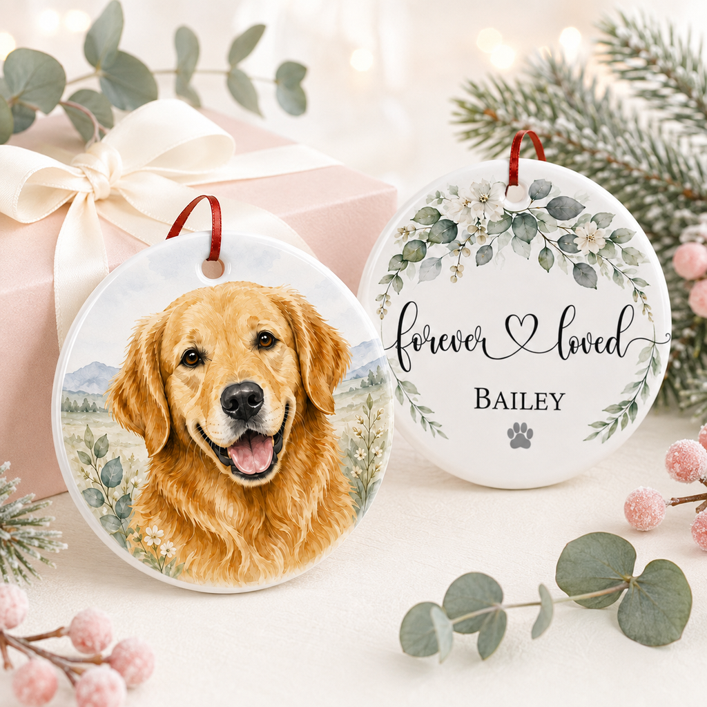 Personalized Pet Memorial Ceramic Ornament, Dog Christmas Keepsake, Dog Lover Gift, Pet Christmas Decor