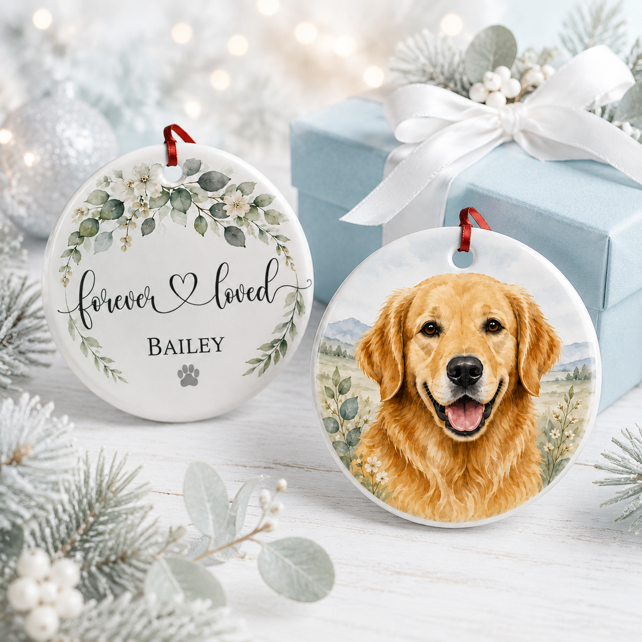 Personalized Pet Memorial Ceramic Ornament, Dog Christmas Keepsake, Dog Lover Gift, Pet Christmas Decor