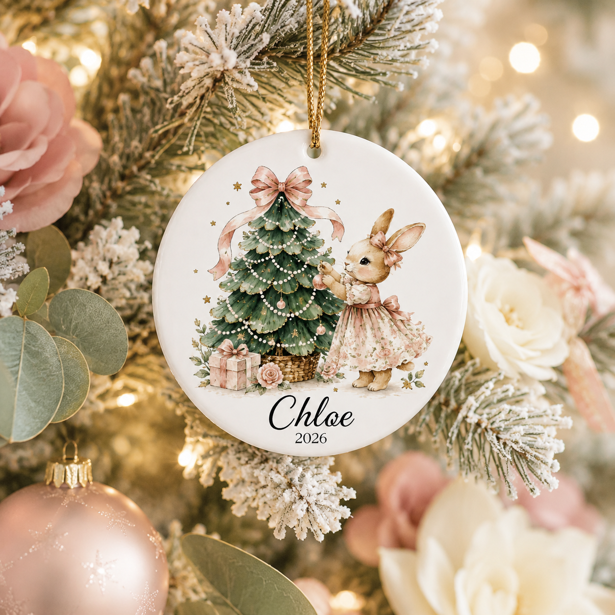 Personalized Girl Christmas Ornament, Custom Name Bunny Ceramic Ornament, Baby Girl First Christmas Gift, Keepsake Ornament 2026