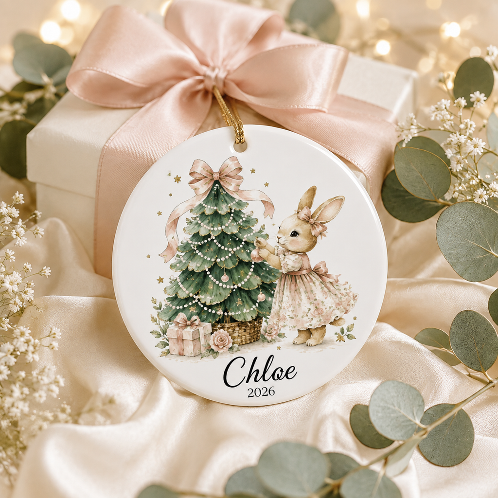 Personalized Girl Christmas Ornament, Custom Name Bunny Ceramic Ornament, Baby Girl First Christmas Gift, Keepsake Ornament 2026