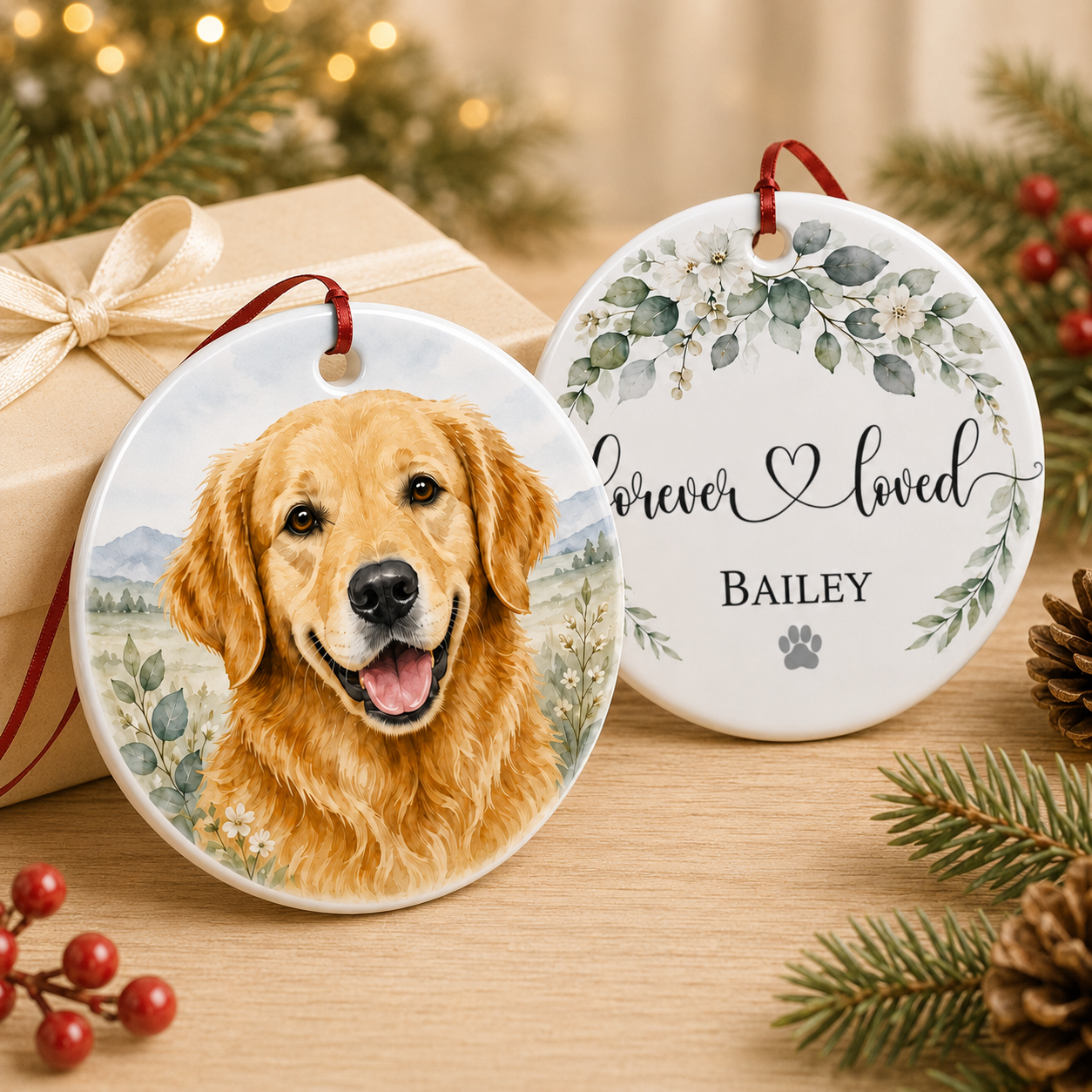 Personalized Pet Memorial Ceramic Ornament, Dog Christmas Keepsake, Dog Lover Gift, Pet Christmas Decor