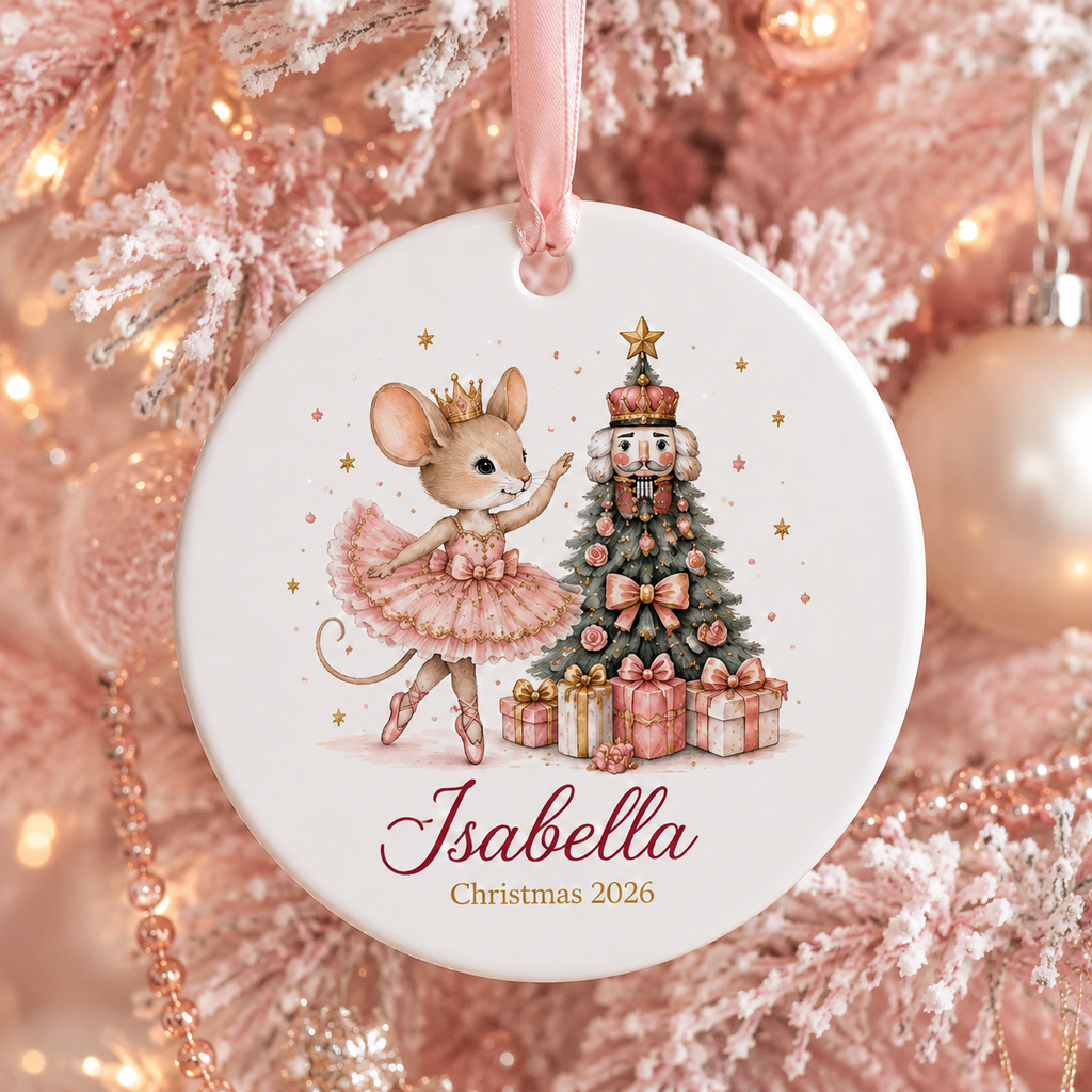 Personalized Nutcracker Ornament, Custom Name Girl Christmas Ornament, Ballerina Mouse Ceramic Ornament, Daughter Gift 2026