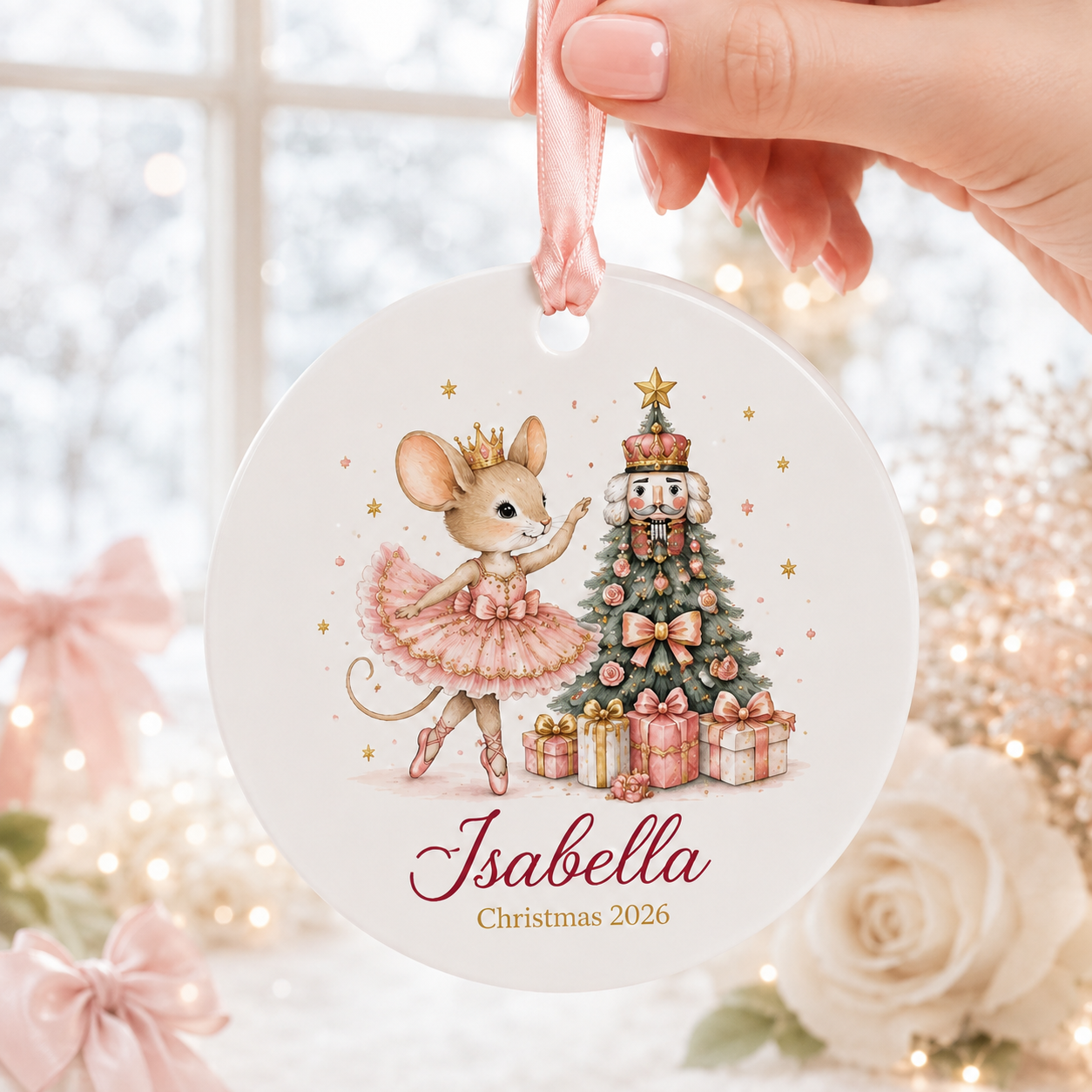 Personalized Nutcracker Ornament, Custom Name Girl Christmas Ornament, Ballerina Mouse Ceramic Ornament, Daughter Gift 2026