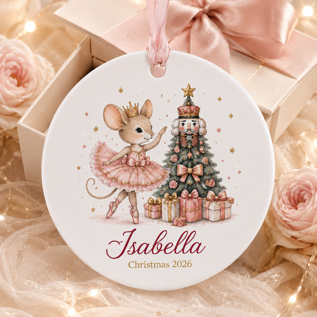Personalized Nutcracker Ornament, Custom Name Girl Christmas Ornament, Ballerina Mouse Ceramic Ornament, Daughter Gift 2026