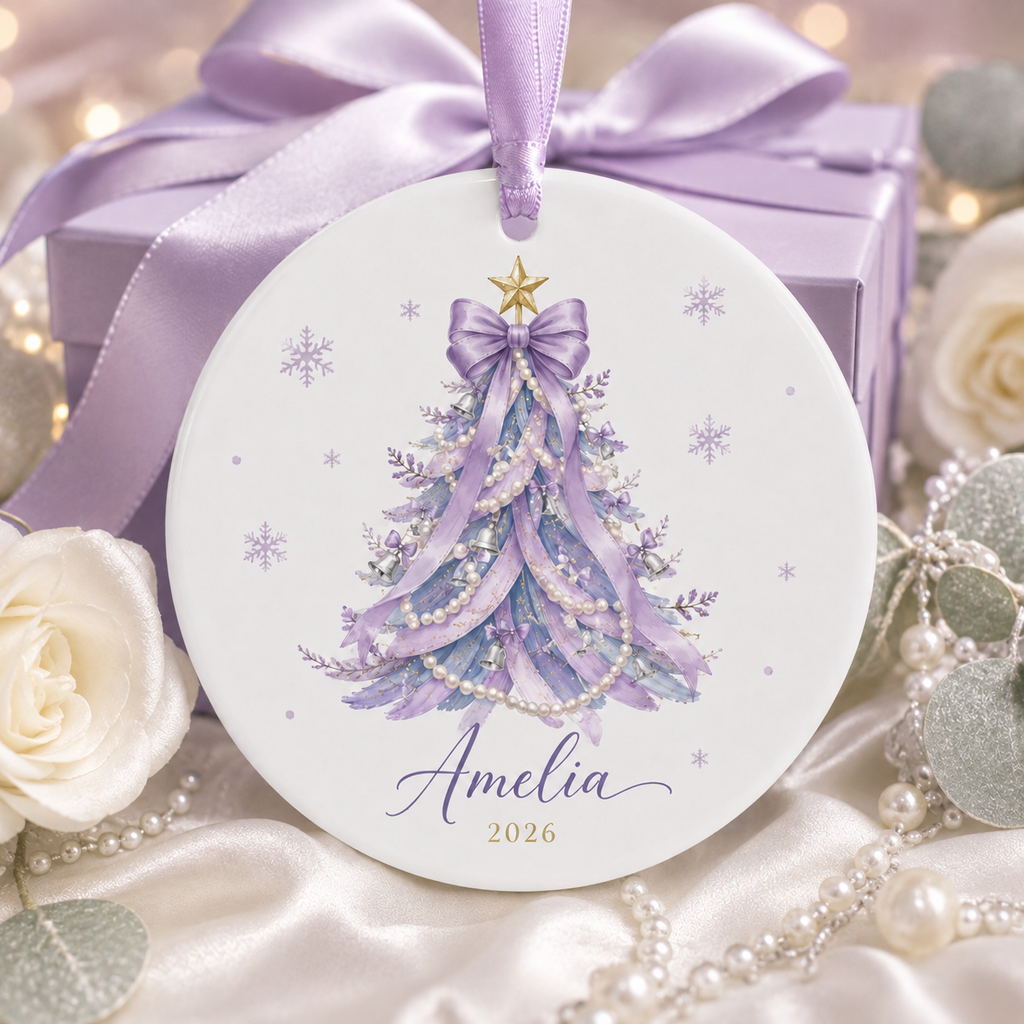 Personalized Purple Christmas Tree Ornament, Custom Name Coquette Ceramic Ornament, Lavender Girl Christmas Keepsake 2026