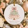 Personalized Coquette Christmas Ornament, Custom Name Pink Bow Christmas Tree Ceramic Ornament, Girl Keepsake Gift 2026