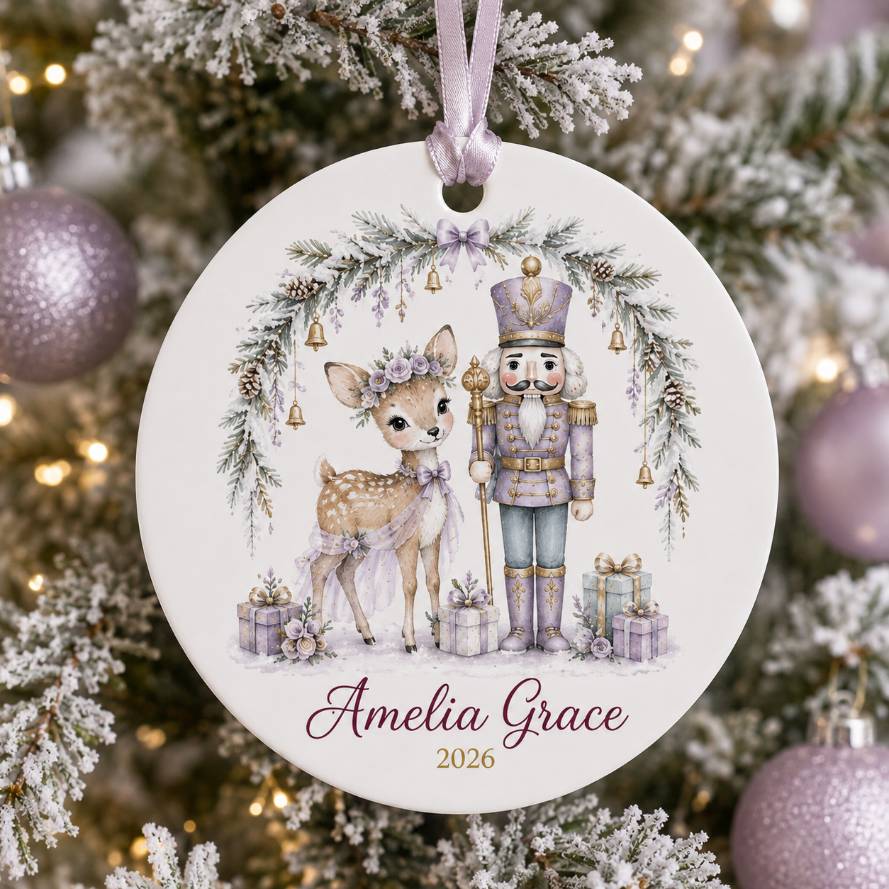 Personalized Nutcracker Ornament, Custom Name Deer Christmas Ceramic Ornament, Purple Girl Christmas Keepsake Gift 2026