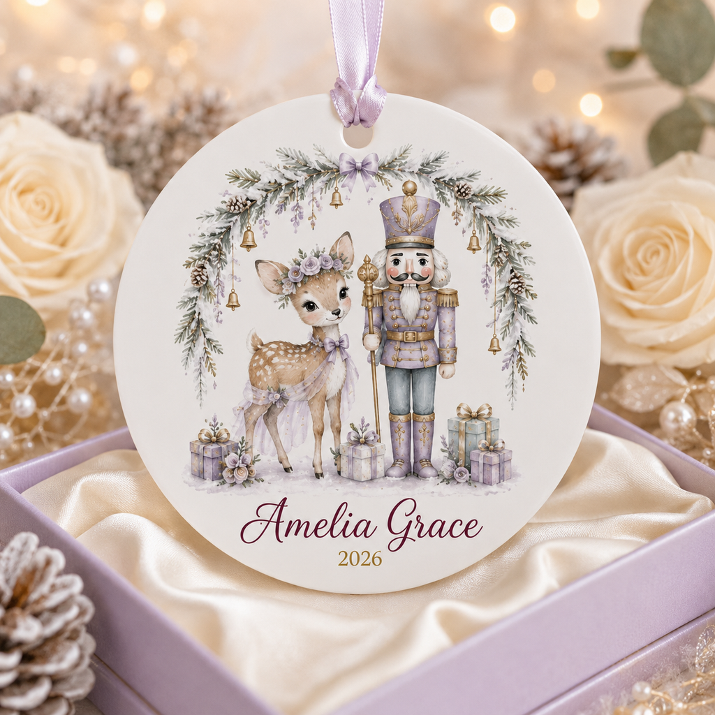 Personalized Nutcracker Ornament, Custom Name Deer Christmas Ceramic Ornament, Purple Girl Christmas Keepsake Gift 2026