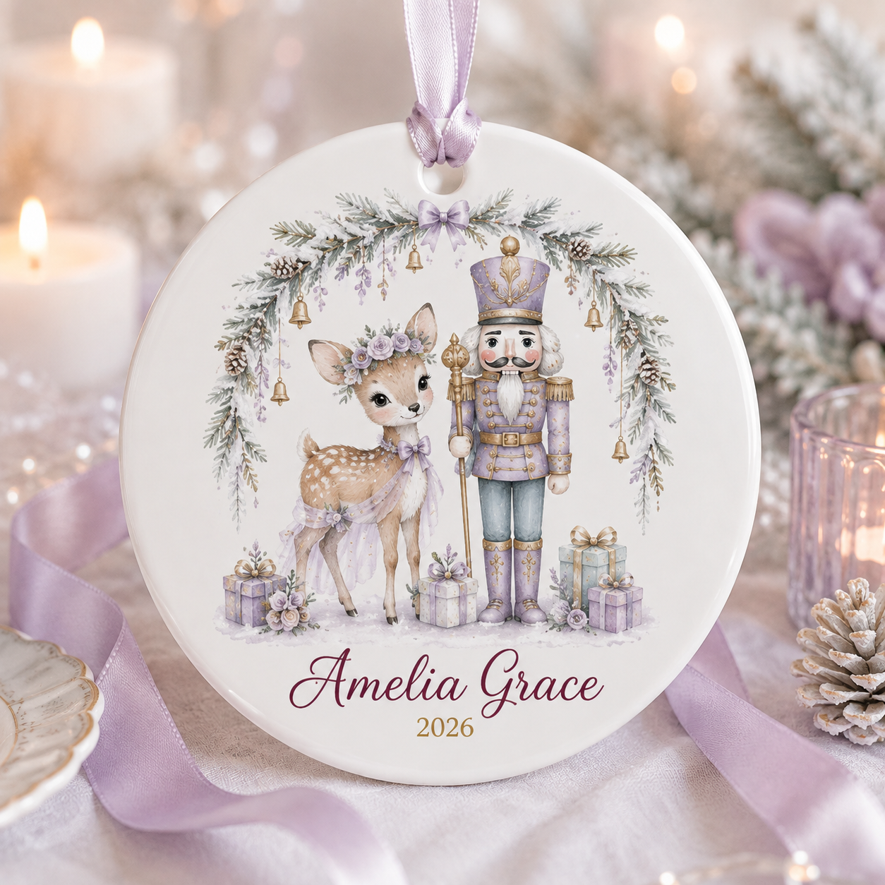 Personalized Nutcracker Ornament, Custom Name Deer Christmas Ceramic Ornament, Purple Girl Christmas Keepsake Gift 2026