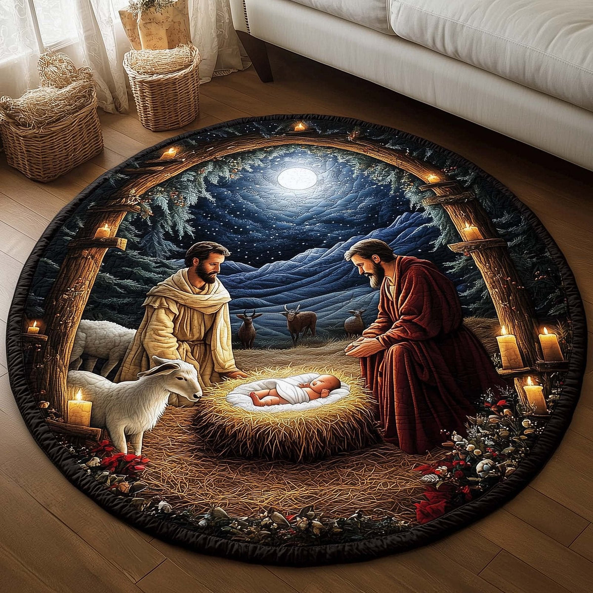 Christian Round Mat Rug - Nature Design | Serene Home Decor (Design 4)