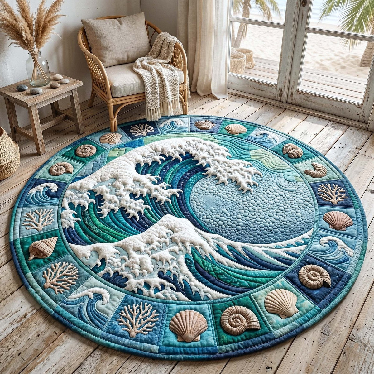 Coastal Whisper Round Mat Rug - Nature Design | Serene Home Decor (Design 7)