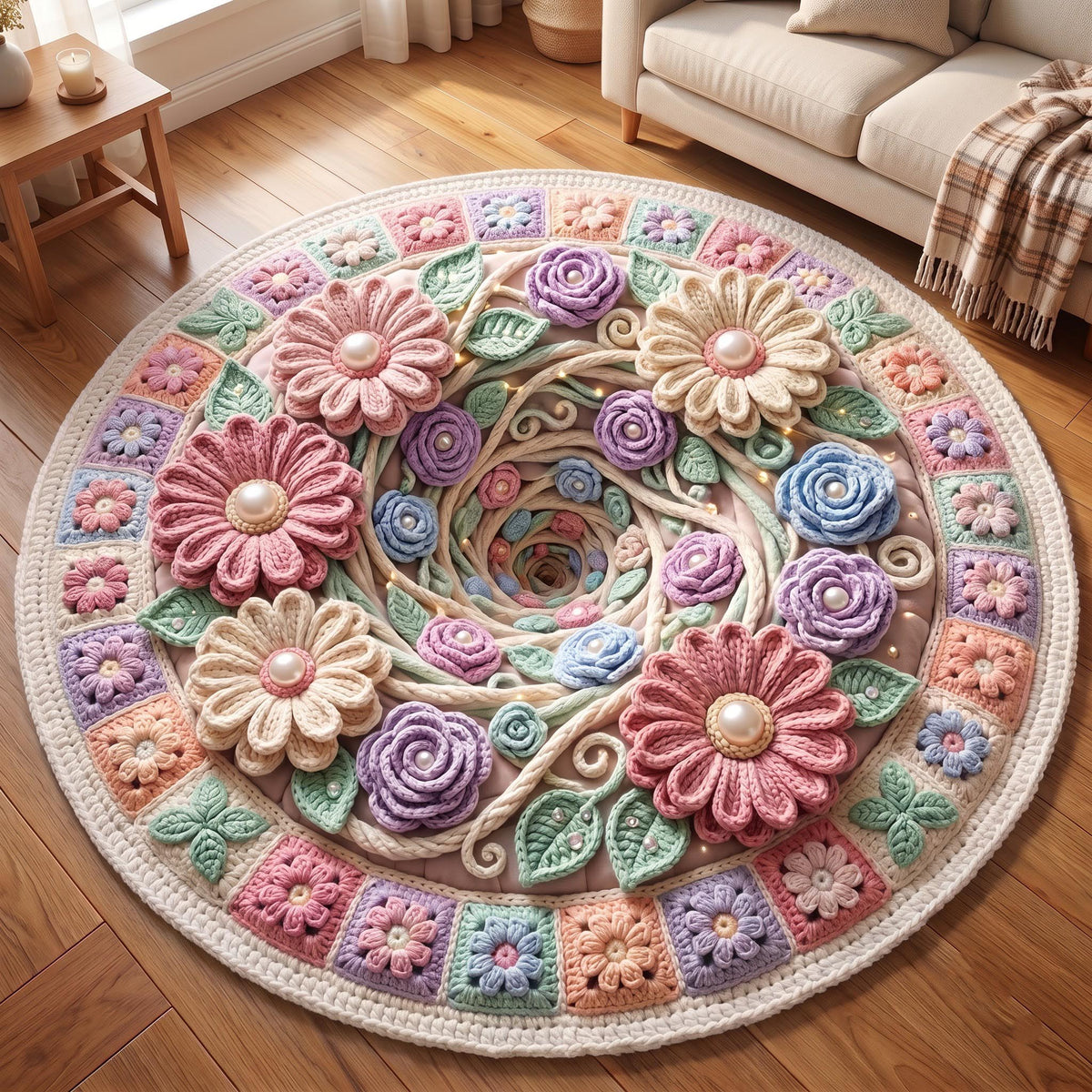 Crochet Flower Round Mat Rug - Nature Design | Serene Home Decor