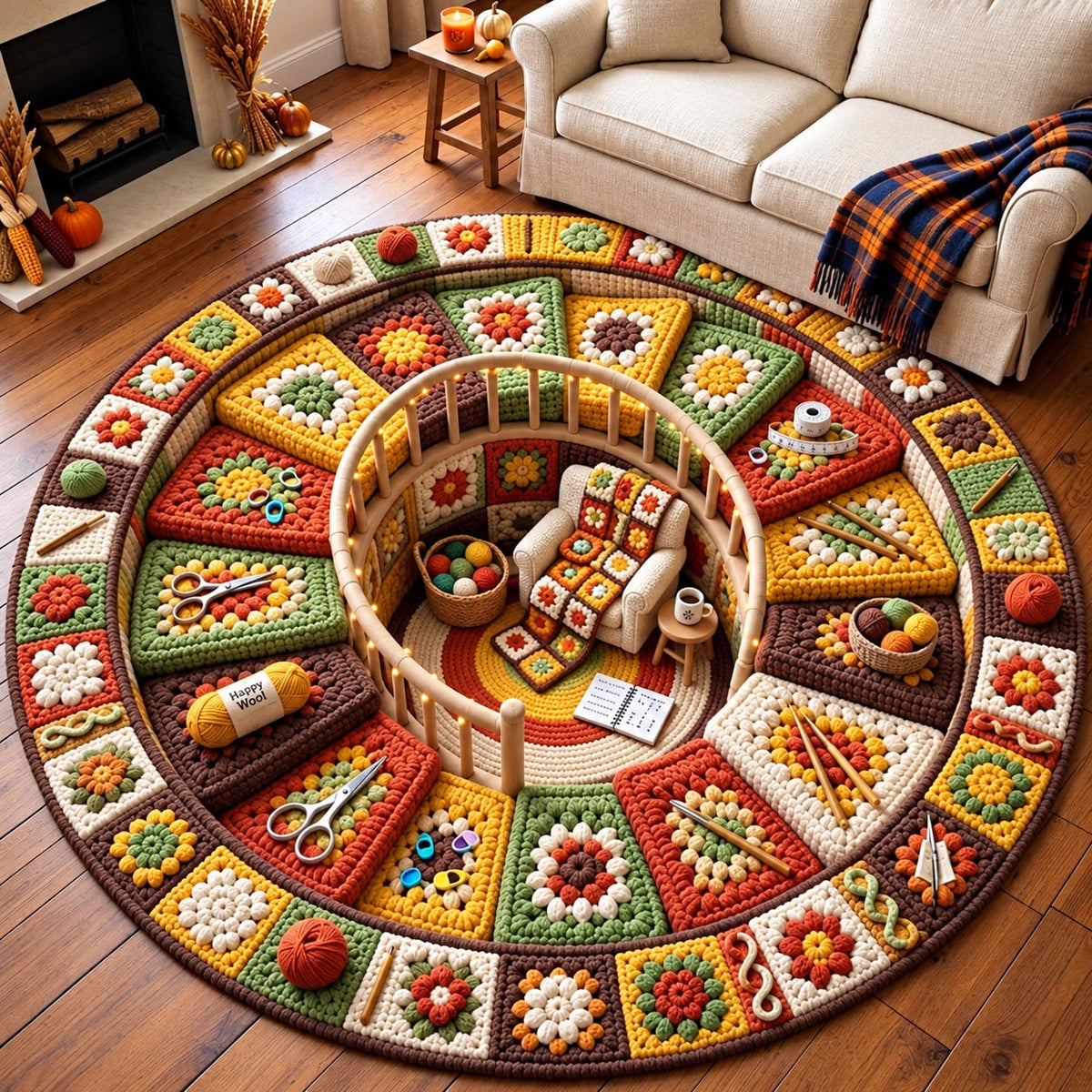 Crochet Patchwork Round Mat Rug - Nature Design | Serene Home Decor