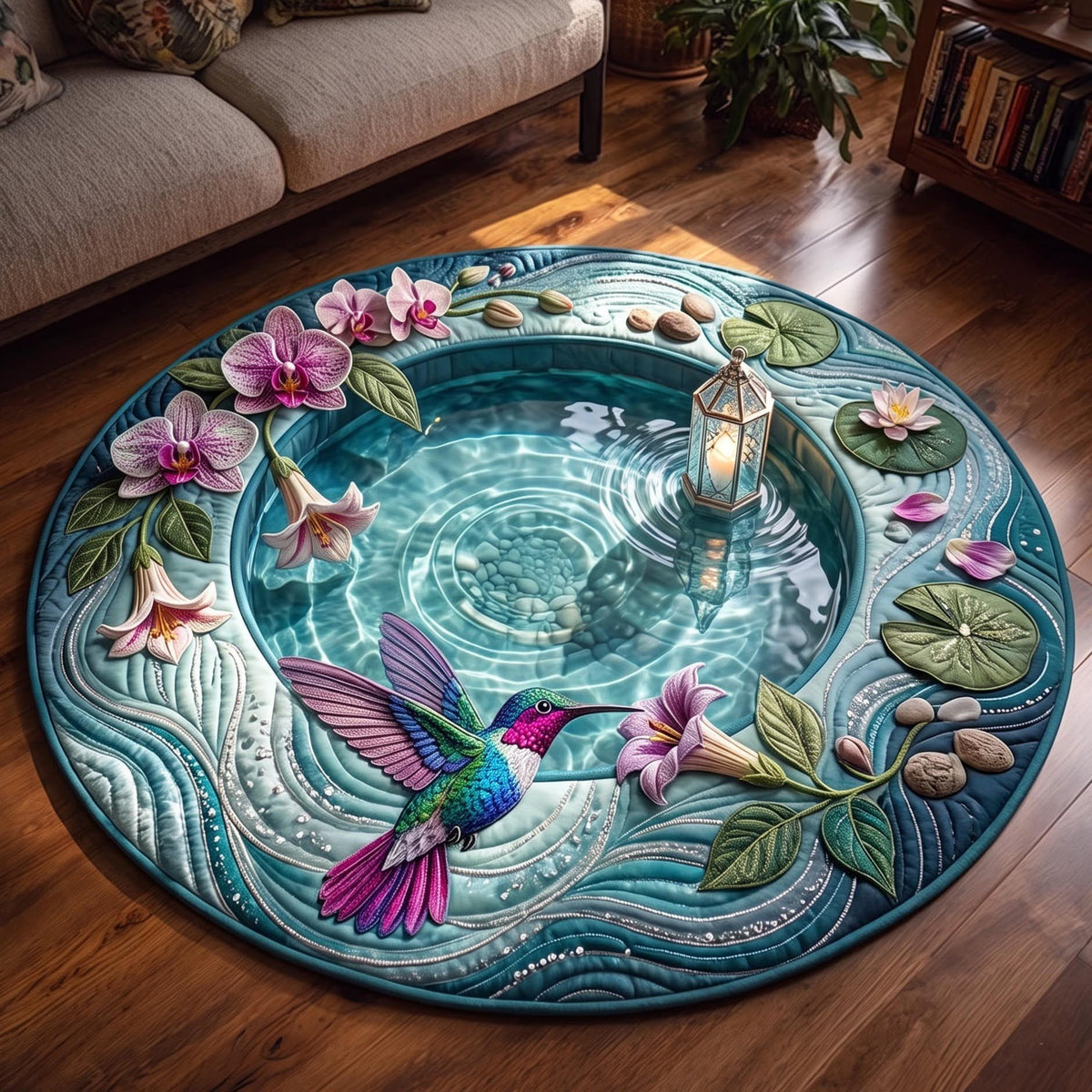 Crystal Hummingbird Round Mat Rug - Cute Animal Design | Charming Home Decor