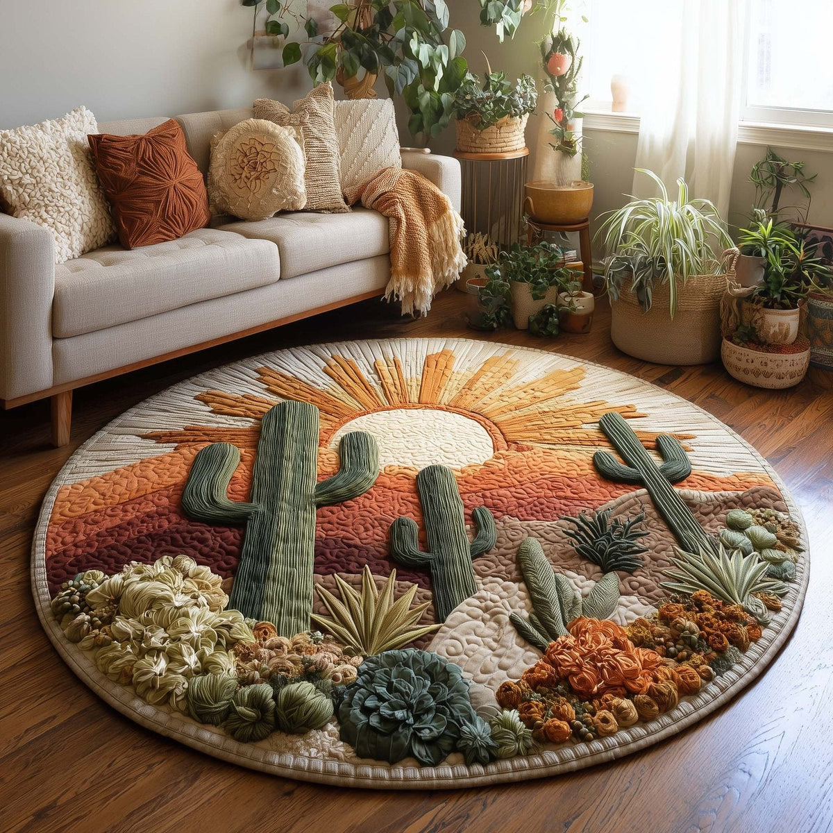 Desert Bloom Round Mat Rug - Nature Design | Serene Home Decor (Design 8)