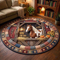 Paint Horse Barn Stall Round Mat Rug - Non-Slip Washable Round Rug for Bedroom & Nursery