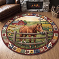 Chestnut Horse Farm Fence Round Mat Rug - Non-Slip Washable Round Rug for Bedroom & Nursery