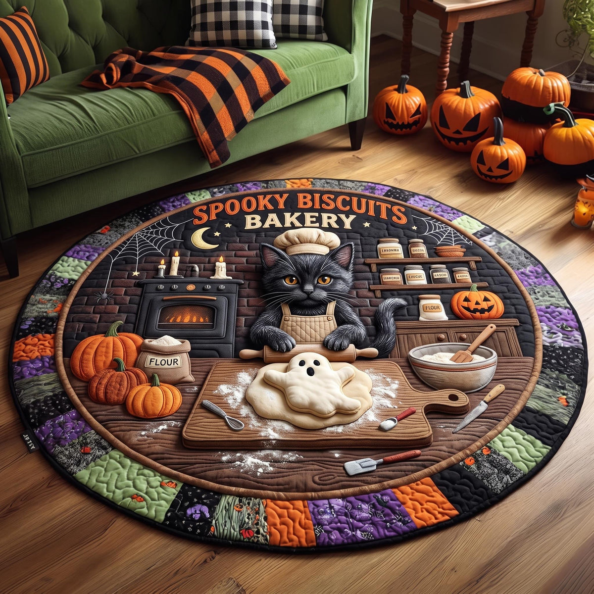 Ghost Cookie Cat Baker Round Mat Rug - Non-Slip Washable Round Rug for Bedroom & Nursery