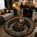 Skeleton Miner Helmet Lamp Round Mat Rug - Non-Slip Washable Round Rug for Bedroom & Nursery