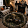 Scarecrow Skeleton Shotgun Round Mat Rug - Non-Slip Washable Round Rug for Bedroom & Nursery