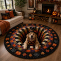 Spiderweb Meadow Golden Retriever Round Mat Rug - Non-Slip Washable Round Rug for Bedroom & Nursery