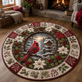 Snowy Arch Cardinal Poinsettia Round Mat Rug - Non-Slip Washable Round Rug for Bedroom & Nursery