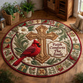 Faith Comforts Cardinal Cross Round Mat Rug - Non-Slip Washable Round Rug for Bedroom & Nursery