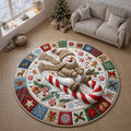 Candy Cane Ride Snowman Round Mat Rug - Non-Slip Washable Round Rug for Bedroom & Nursery